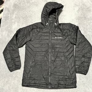 Columbia Coat Mens Small Omni Heat Hooded Puffer Jacket Quilted Black